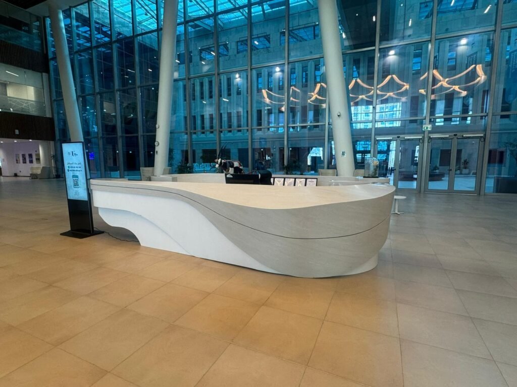 Lusail University Reception Counter, Qatar – A Modern Solid Surface Solution by Solid Intercare